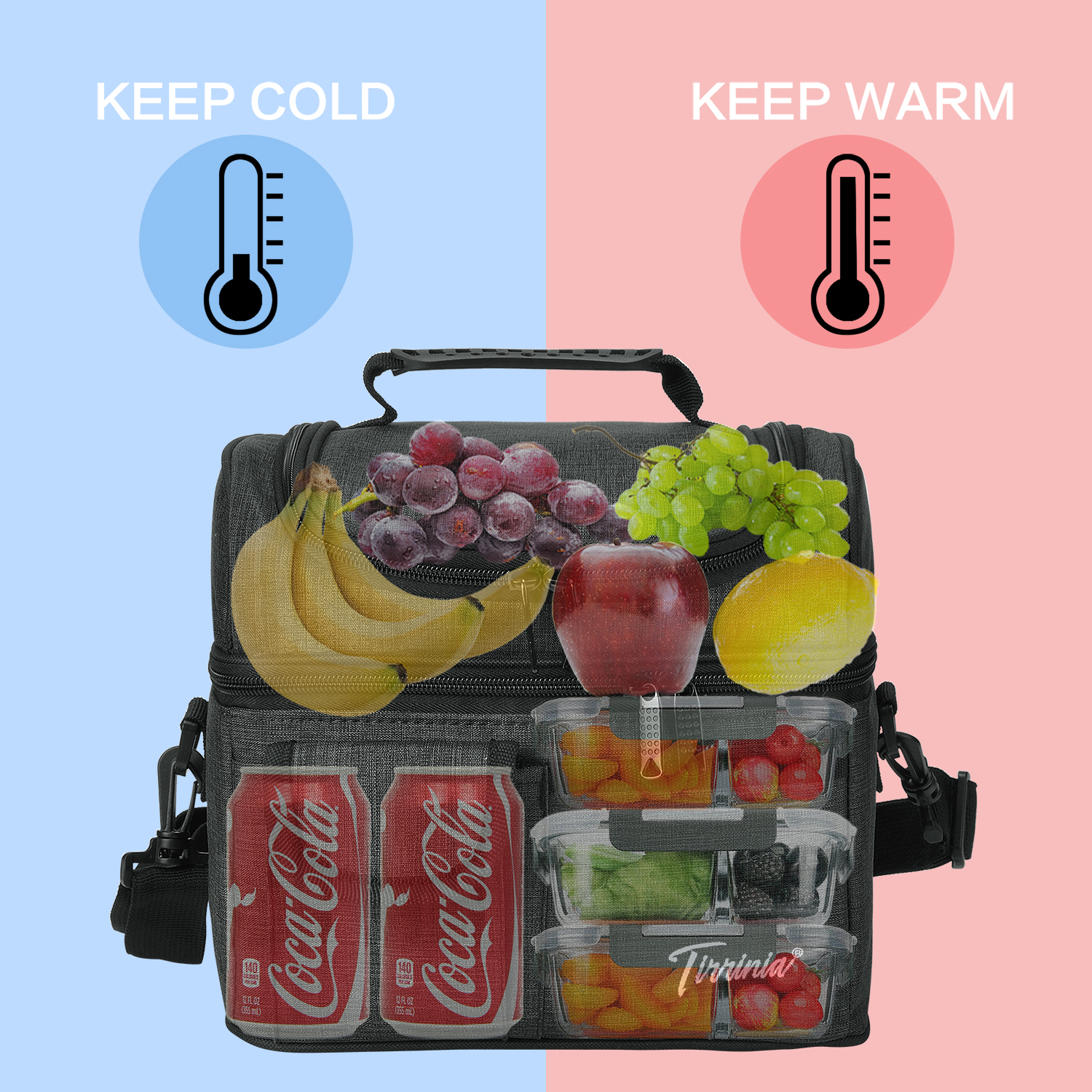 Misopily 14 qt. Large Insulated Lunch Box Bag with Double Deck Design for Men and Women, Black, Soft-Side Cooler with Peva Liner